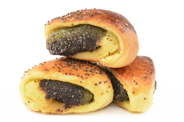 buns with poppy seeds: small spiral on a white background
