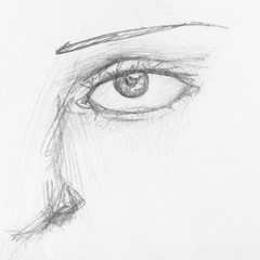 Obraz premium detail of face with eye hand drawn by black pencil