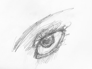 Obraz premium hatched sketch of female eye hand drawn by pencil