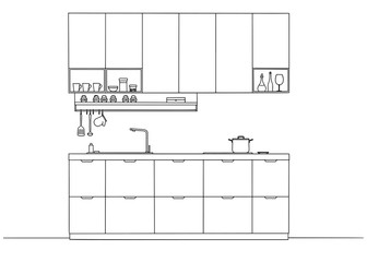 Sketch of the kitchen front view. Vector - 267557764
