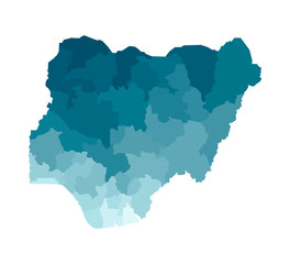 Vector isolated illustration of simplified administrative map of Nigeria. Borders of the regions. Colorful blue khaki silhouettes