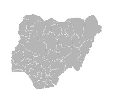 Vector isolated illustration of simplified administrative map of Nigeria. Borders of the provinces (regions). Grey silhouettes. White outline