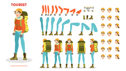 Traveler animation set. Active and extreme lifestyle. Travel
