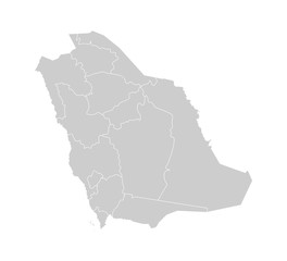 Vector isolated illustration of simplified administrative map of Saudi Arabia. Borders of the provinces (regions). Grey silhouettes. White outline