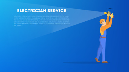 Electricity works web banner concept. Professional worker