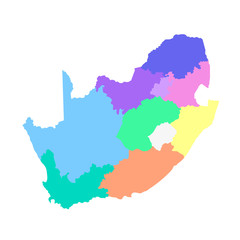 Vector isolated illustration of simplified administrative map of South Africa. Borders of the regions. Multi colored silhouettes