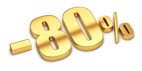 3d render illustration. Golden eighty percent on a white background.