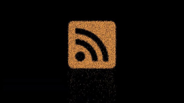 Symbol rss square appears from crumbling sand. Then crumbles down. Alpha channel Premultiplied - Matted with color black