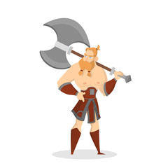 Viking standing. Warrior with a weapon. Strong angry man