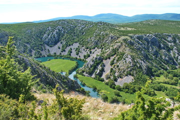 High angle view of the river canyon in Croatia