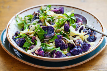 Purple cauliflower, fennel and rocket salad