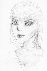sketch of anthropomorphic girl with large eyes