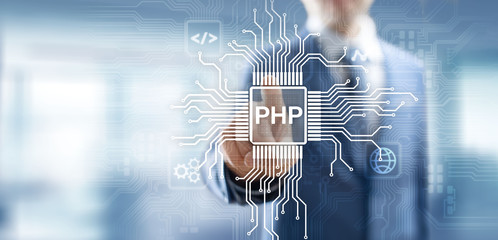 PHP Web development and coding internet and technology concept on virtual screen.