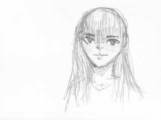 sketch of girl with long straight hair by pencil