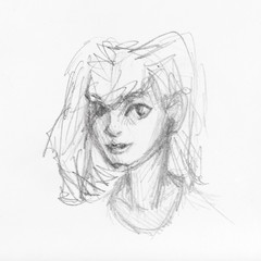 sketch of head of girl matted hair