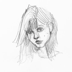 sketch of head of ordinary freckled girl