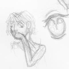 sketch of scared girl with hand covers her mouth,
