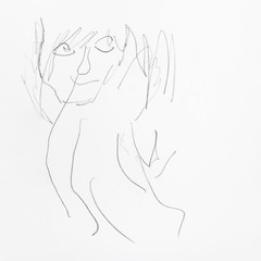 sketch of happy male face with long hairs