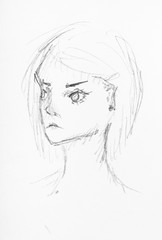 sketch of girl's head frustrated face
