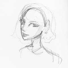 sketch of girl's head with cheerful face