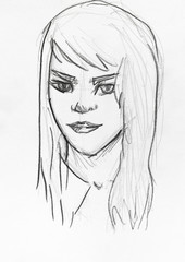 sketch of girl's head with long hair