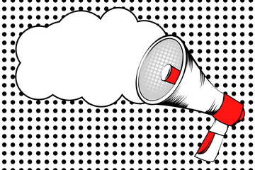 Banner with loudspeaker or megaphone in retro pop art style and place for text. Vector