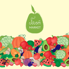 Illustration on the theme of farm vegetables with lettering, in vintage style on a beige background.