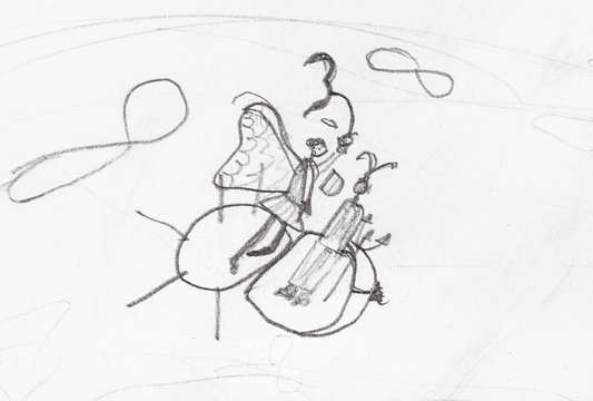 sketch of fairy and devil flying on bee in sky