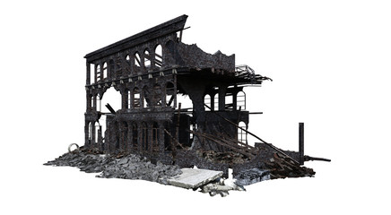 Building ruins. Isolated on white background. 3D Rendering, Illustration.
