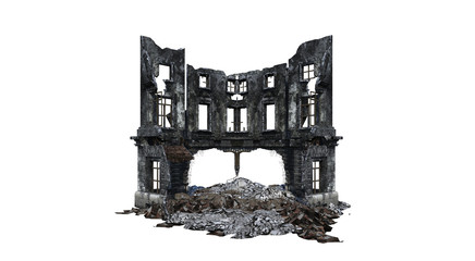 Building ruins. Isolated on white background. 3D Rendering, Illustration.
