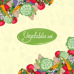 Illustration on the theme of farm vegetables with lettering, in vintage style on a beige background.