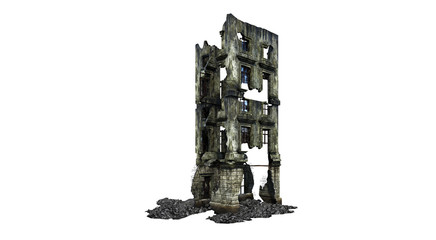 Building ruins. Isolated on white background. 3D Rendering, Illustration.