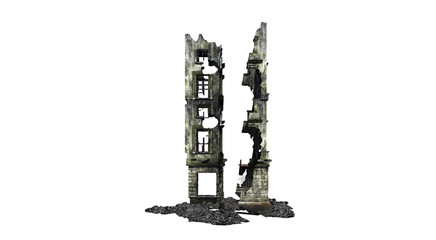 Building ruins. Isolated on white background. 3D Rendering, Illustration.
