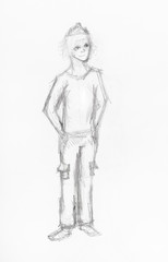 Fototapeta na wymiar sketch of boy in casual clothes by pencil