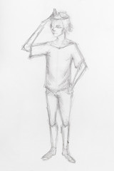 Fototapeta na wymiar sketches of teenager holding hand to head