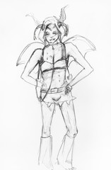 Fototapeta na wymiar sketch of fairy person hand drawn by black pencil