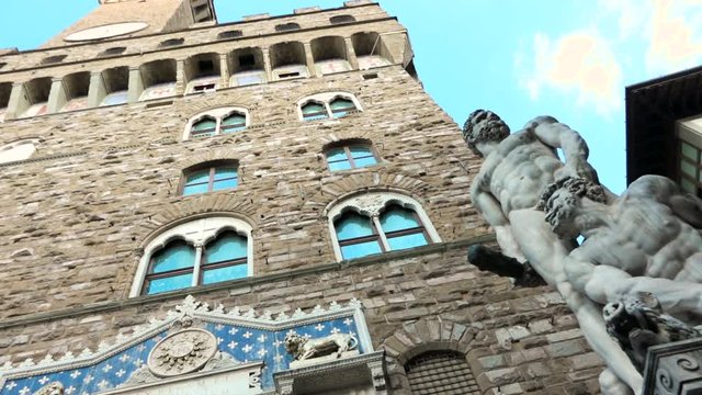 Famous Ercole e Caco statue by artist Bandinelli in front of Palazzo Vecchio, Florence, Tuscany, Italy. Things to do in Italy, best place to visit, Firenze sightseeing, tourism destination