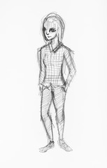 sketch of happy teenager with in plaid shirt