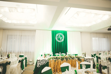 Interior of a restaurant prepared for wedding ceremony