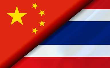 Flags of the China and Thailand divided diagonally