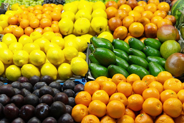Fresh fruits. Market. Close-up.