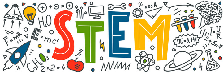 STEM. Science, technology, engineering, mathematics doodles. - obrazy, fototapety, plakaty