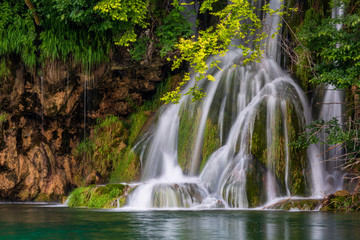 Fototapeta na wymiar Lovely waterfall in Plitvice Lakes National Park, Croatia