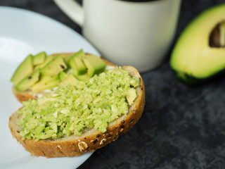 Avocado sandwiches and a Cup of coffee for Breakfast