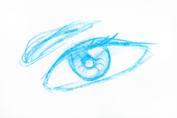 sketch of human eye hand drawn by blue pencil
