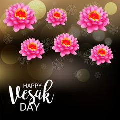 Vector illustration of a Banner for Vesak Day with Pink Lotus Flower. 