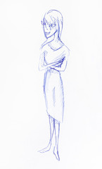 sketch of smiling teen girl with arms crossed