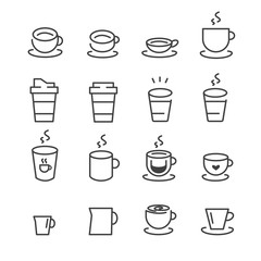 coffee cup line icon set