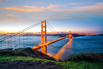 Famous Golden Gate Bridge, San Francisco at sunset