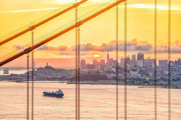 Famous Golden Gate Bridge, San Francisco at sunset